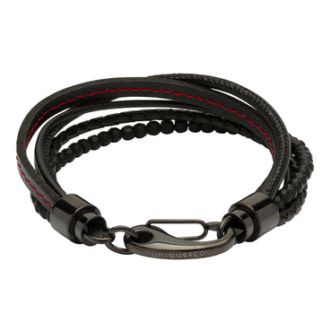 Unique & Co - Gents Black & Red Leather Bracelet