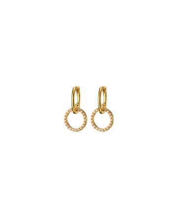 Mary-K - Gold Double Circle Huggies & Zircon Earrings