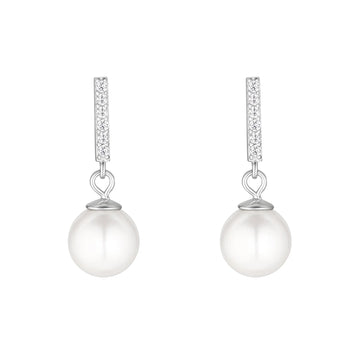 Sterling Silver Cz Drop Pearl Earrings