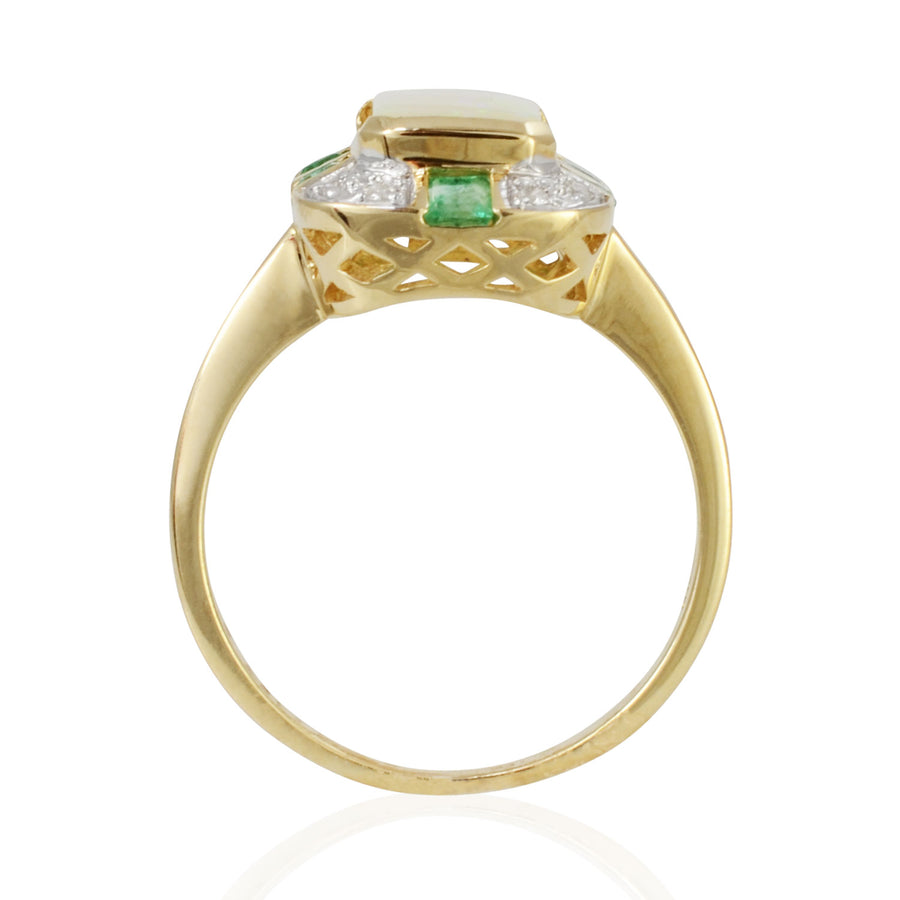 Opal, Emerald & Diamond Ring