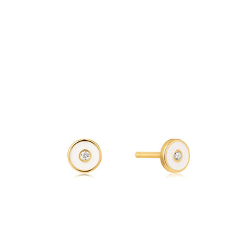 Ania Haie - Gold Optic White Enamel Disc Stud Earrings