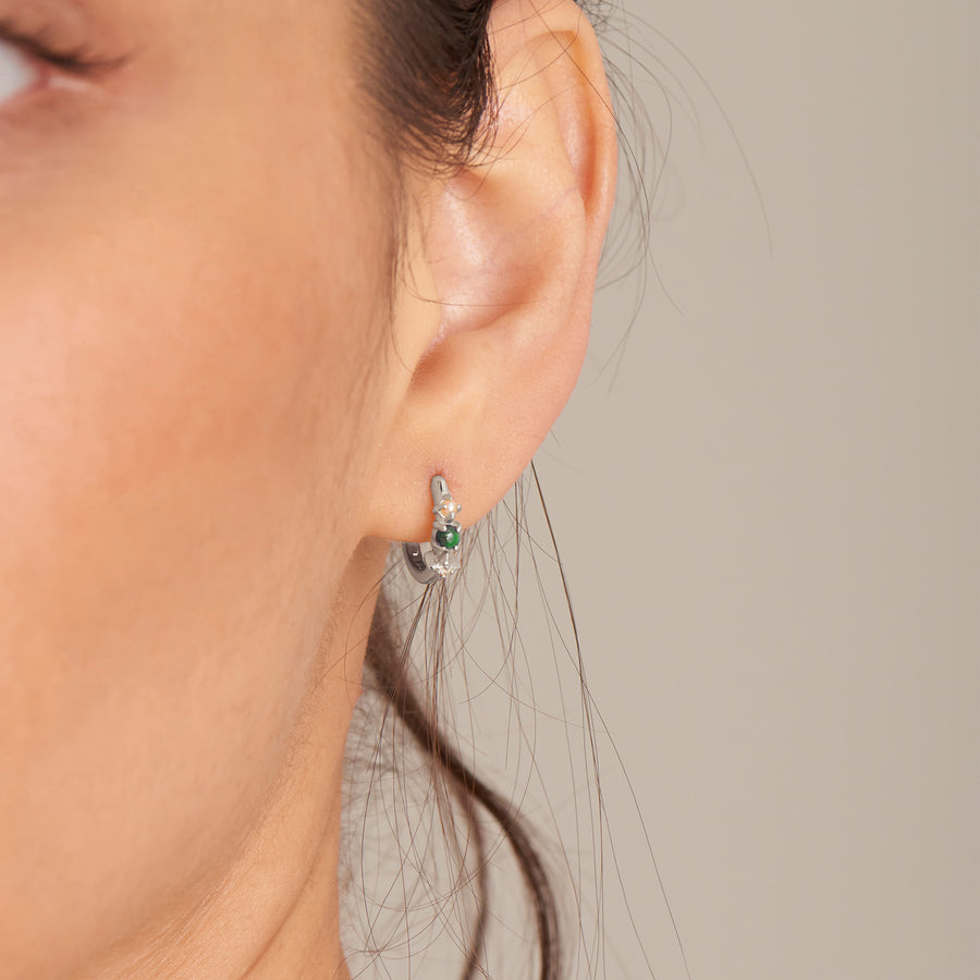 Ania Haie - Silver Malachite Star Huggie Hoop Earrings