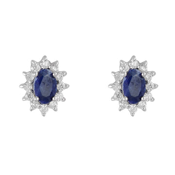 Sterling Silver Blue Cz Cluster Stud Earrings