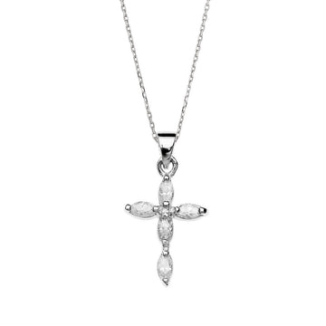 Sterling Silver Cz Cross Necklace