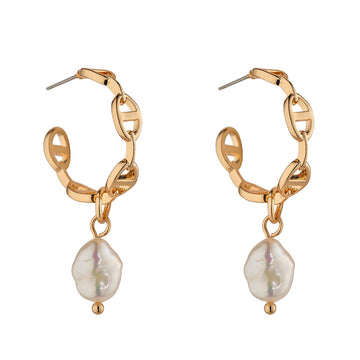 Knight & Day - Gold Fresh Water Pearl Hoops