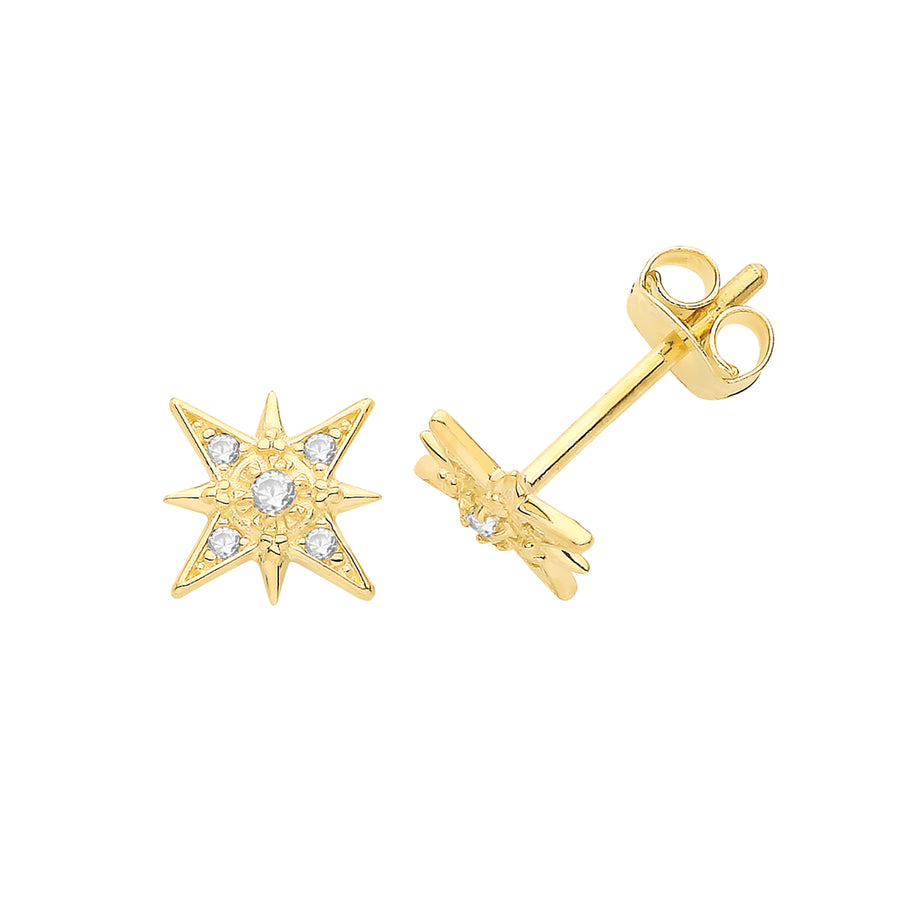 9ct Gold Star Cz Earrings