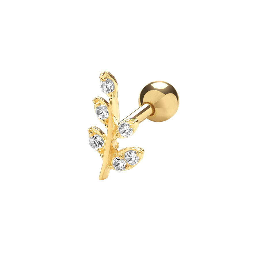 9ct Yellow Gold Leaf Cz Cartilage Earring