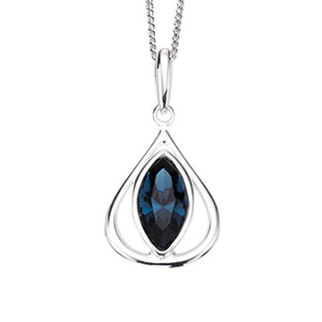 Sterling Silver Open Teardrop Pendant With Montana Blue Crystal