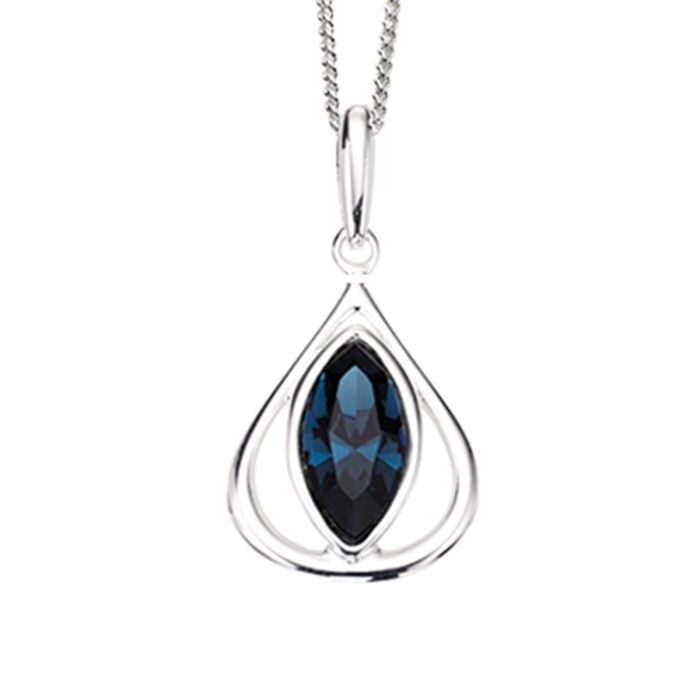 Sterling Silver Open Teardrop Pendant With Montana Blue Crystal