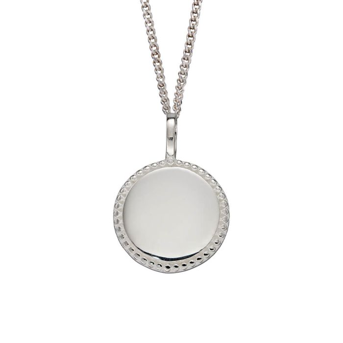 Sterling Silver Round Milgrain Disc Necklace