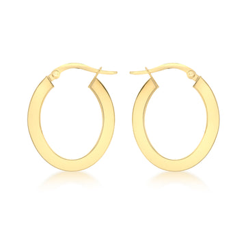 9ct Flat Oval Hoop Earrings