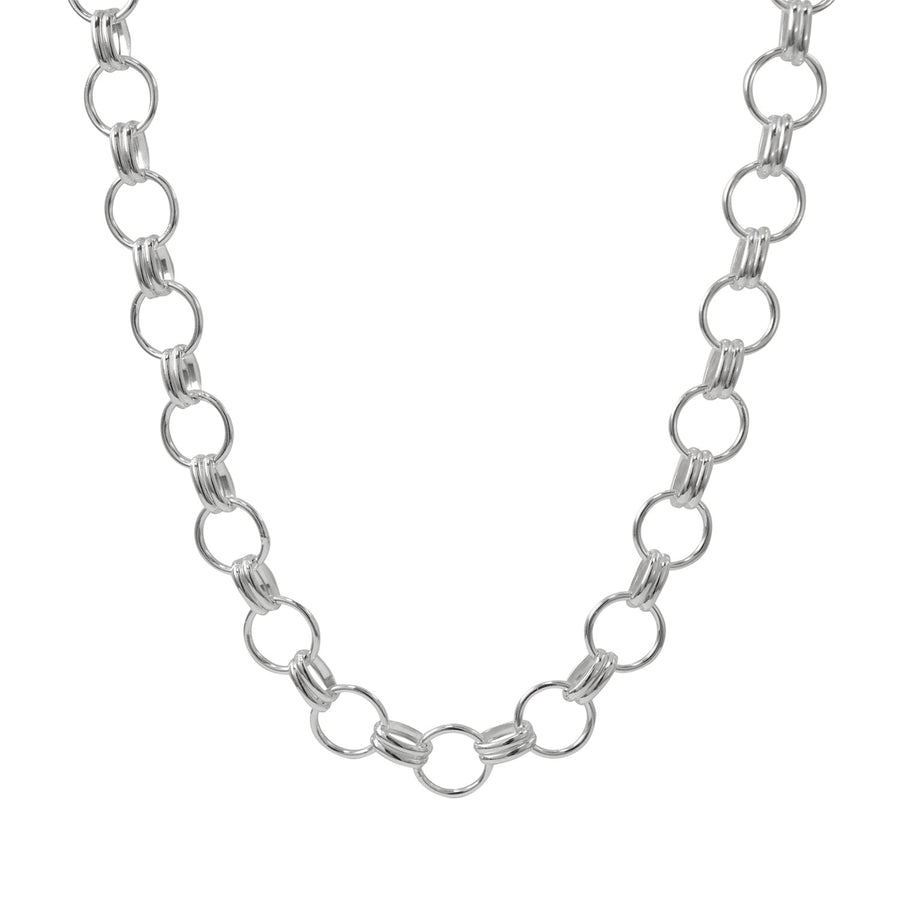 Silver Round & Double Oval Link Necklace
