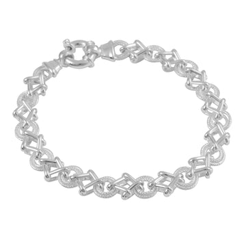 Silver Textured Circle Square Link Bracelet