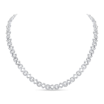 Silver Textured Circle Square Link Necklace