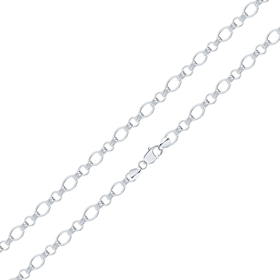 Silver Double Oval & Round Link Necklace