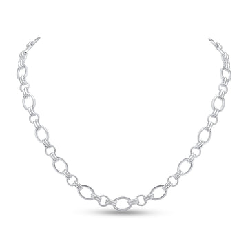 Silver Double Oval & Round Link Necklace