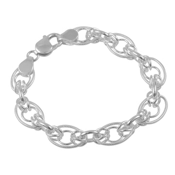 Silver Textured Oval Knot Link Bracelet