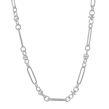 Silver Long Oval Knot Link Necklace