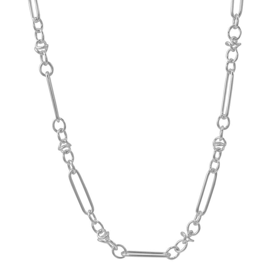 Silver Long Oval Knot Link Necklace