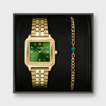 Cluse - Gift Box Gracieuse Watch Steel Forest Green & Malachite Bracelet, Gold Colour