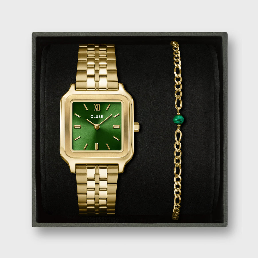 Cluse - Gift Box Gracieuse Watch Steel Forest Green & Malachite Bracelet, Gold Colour