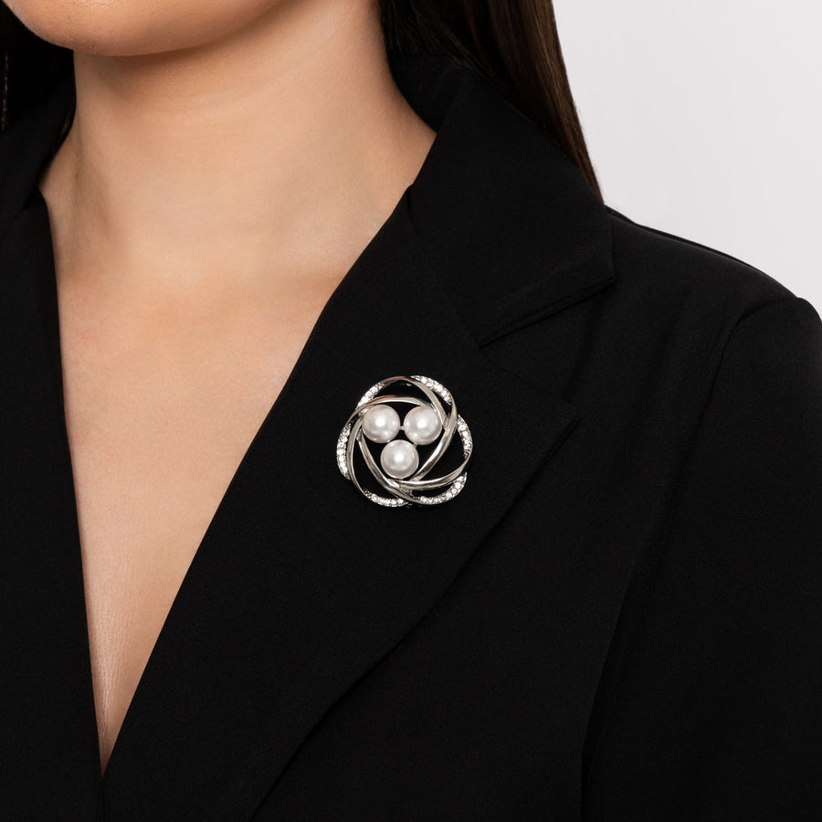 Knight & Day - Pearl & Crystal Swirl Brooch