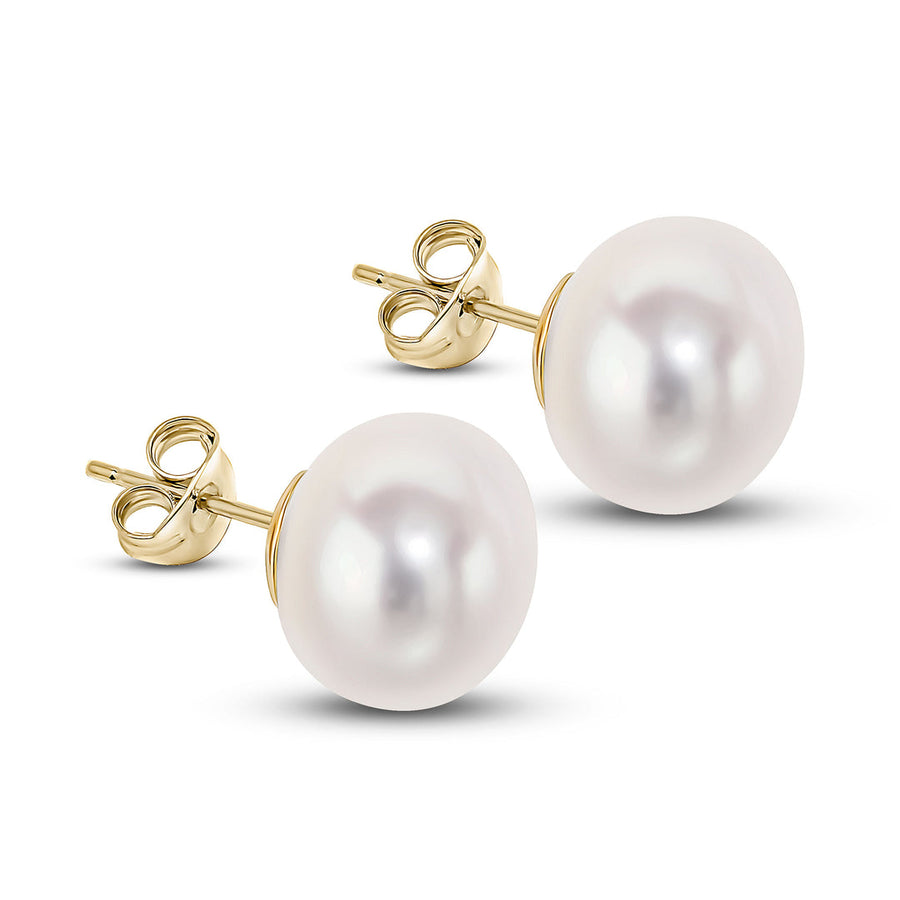 9ct Yellow Gold Pearl Stud Earrings 10.5mm