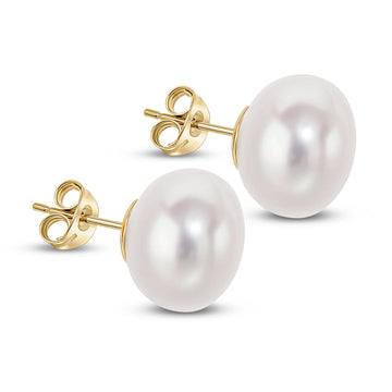 9ct Yellow Gold Pearl Stud Earrings 11mm