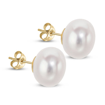 9ct Yellow Gold Pearl Stud Earrings 12.5mm