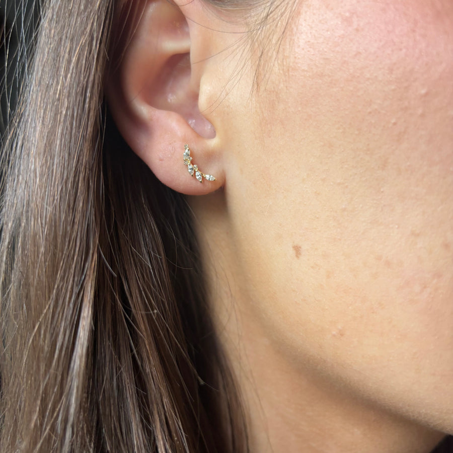 9ct Gold Climber Cz Stud Earrings