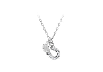 Sterling Silver Horseshoe & Clover CZ Pendant