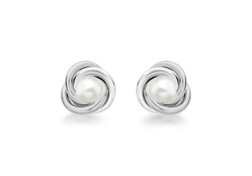 Silver Pearl Plain Knot Earrings