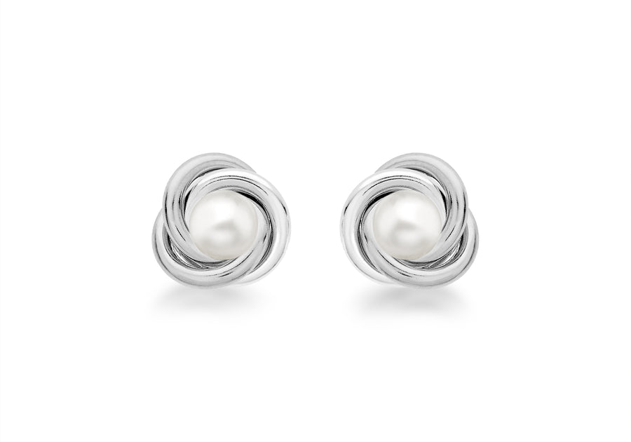 Silver Pearl Plain Knot Earrings