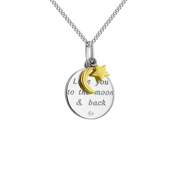 Sterling Silver Moon & Star Charm Disc Necklace