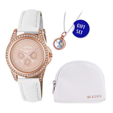 Tikkers White Stone Set Watch Gift Set