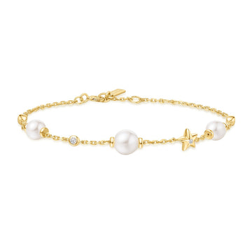 Ania Haie - Gold Shell Pearl and Star Station Bracelet