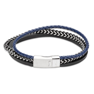 Unique & Co - Gents Navy & Black Leather Chain Bracelet