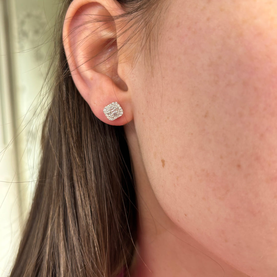 Diamond Square Cluster Earrings