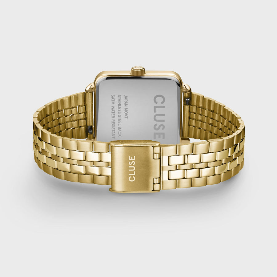 Cluse - Gift Box La Tétragone Watch Steel, Black & Paperclip Chain Bracelet, Gold Colour