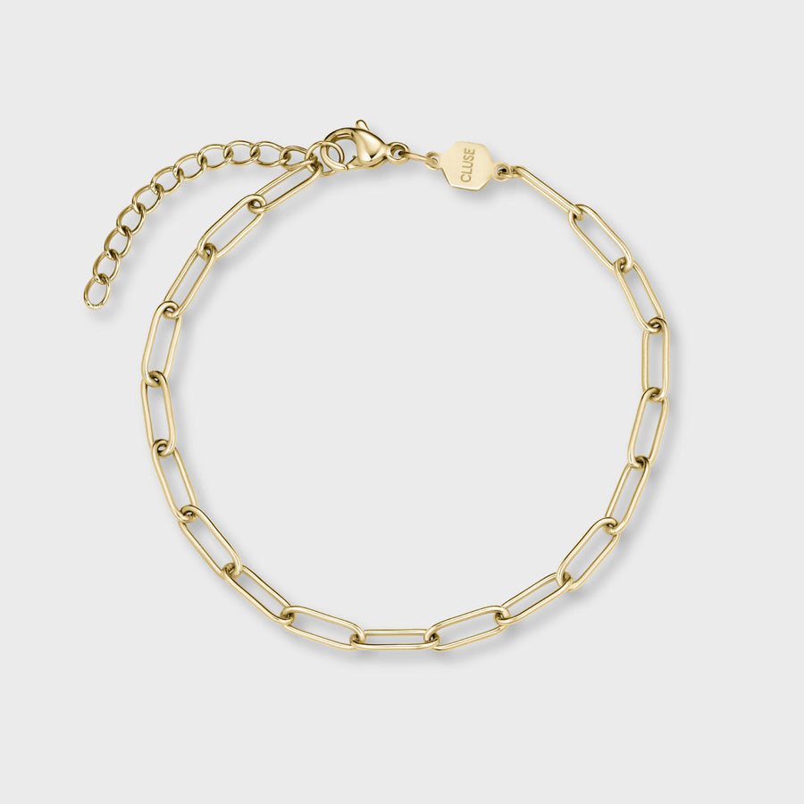 Cluse - Gift Box La Tétragone Watch Steel, Black & Paperclip Chain Bracelet, Gold Colour