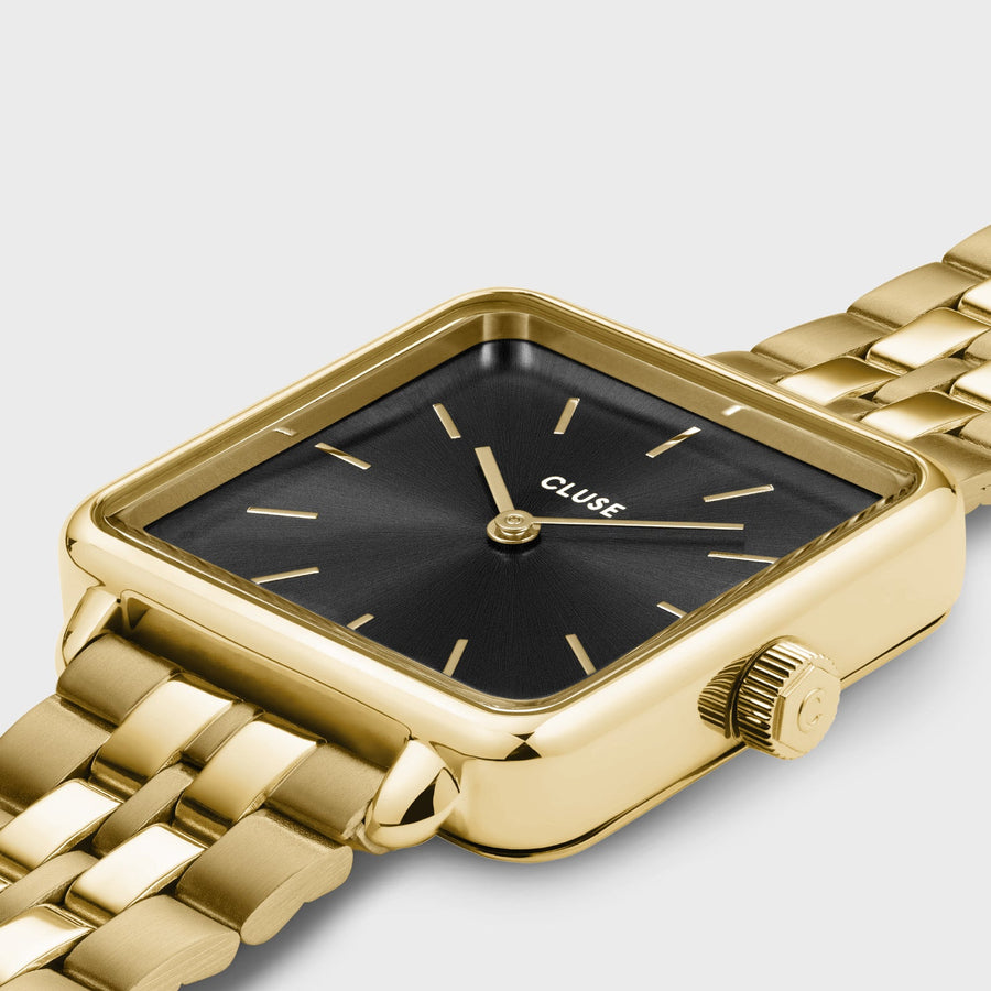 Cluse - Gift Box La Tétragone Watch Steel, Black & Paperclip Chain Bracelet, Gold Colour