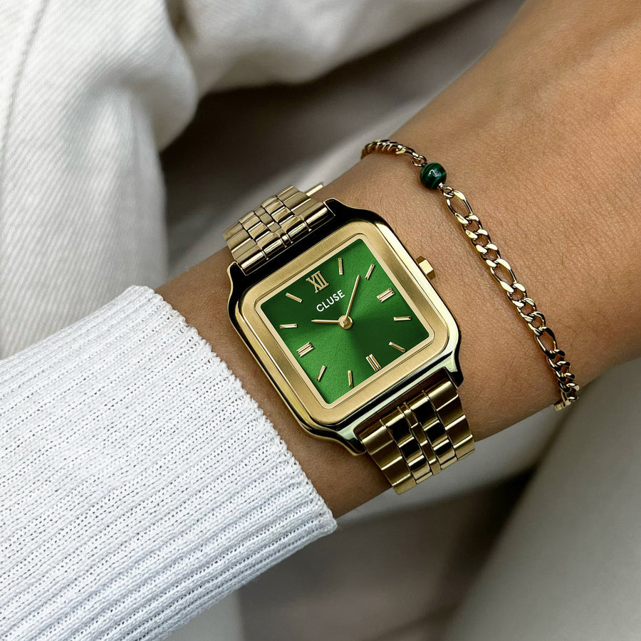 Cluse - Gift Box Gracieuse Watch Steel Forest Green & Malachite Bracelet, Gold Colour