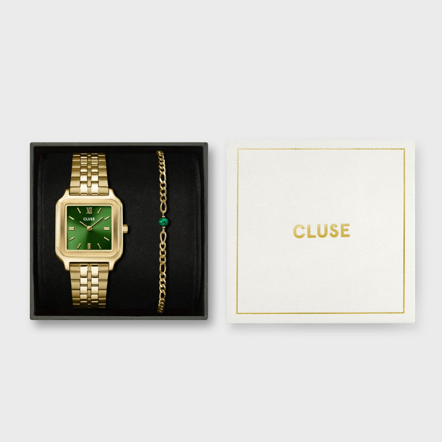 Cluse - Gift Box Gracieuse Watch Steel Forest Green & Malachite Bracelet, Gold Colour