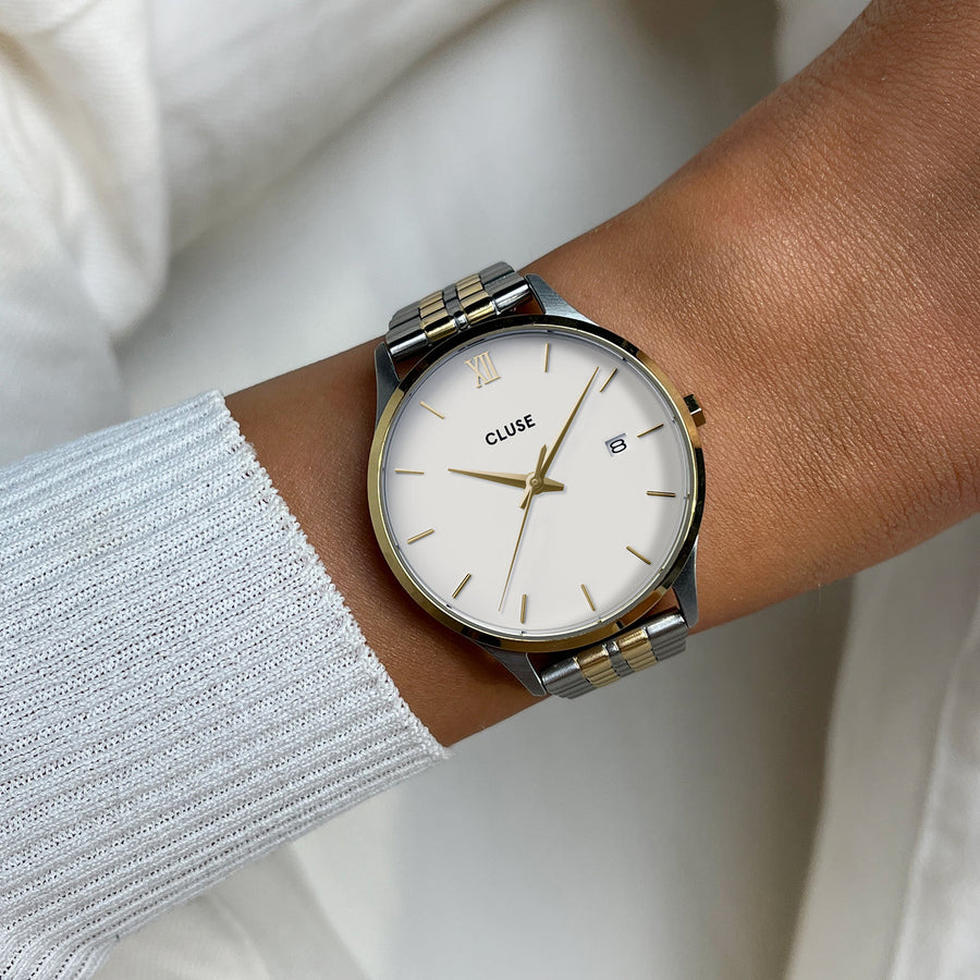 Cluse - Minuit Date Watch Steel, Coconut Milk, Two-Tone