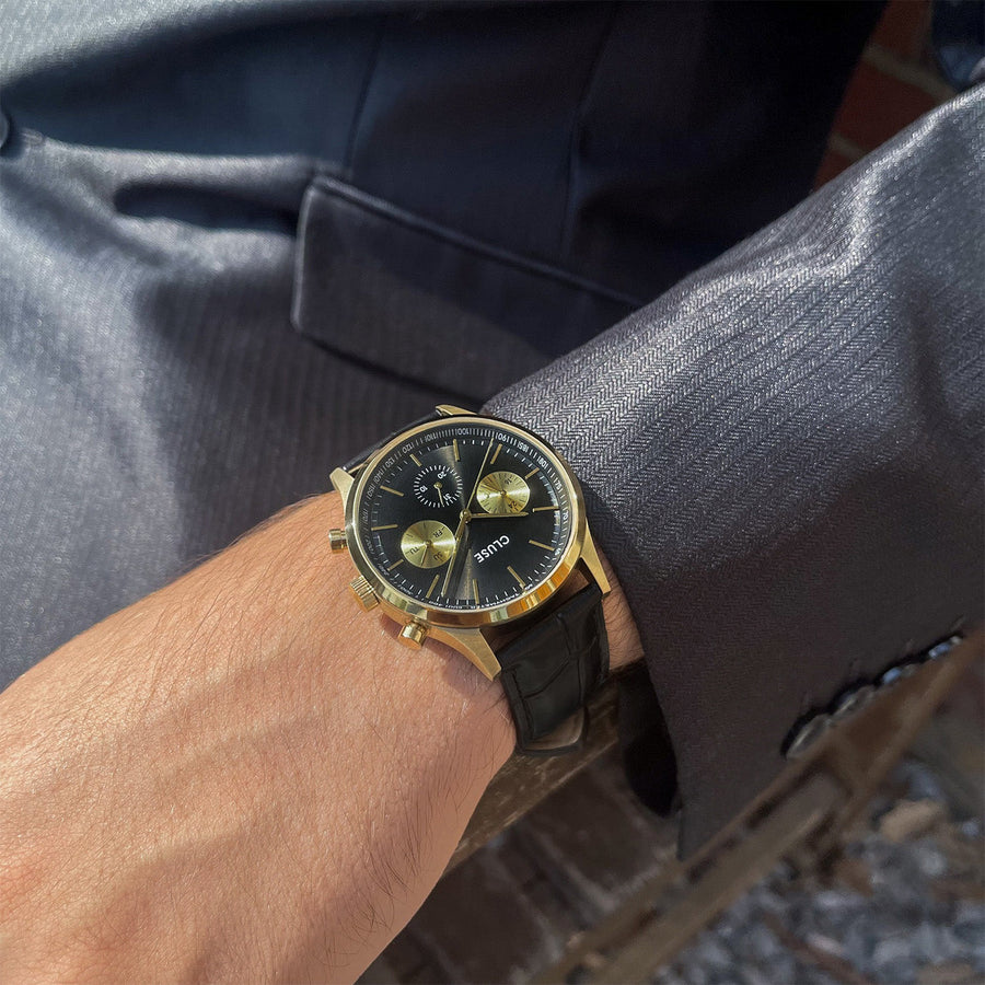 Cluse - Anthéor Multifunction Watch Leather, Full Black, Gold Colour