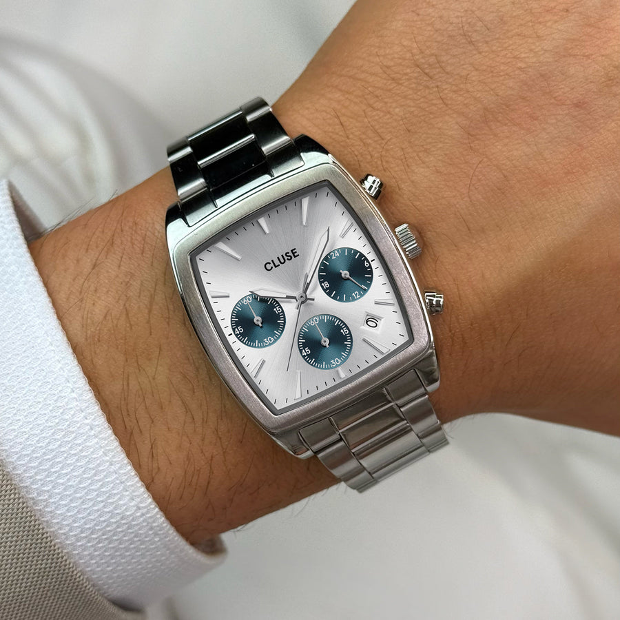 Cluse - Quartaut Chrono Watch Steel, Blue, Full Silver Colour