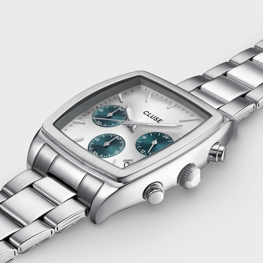 Cluse - Quartaut Chrono Watch Steel, Blue, Full Silver Colour