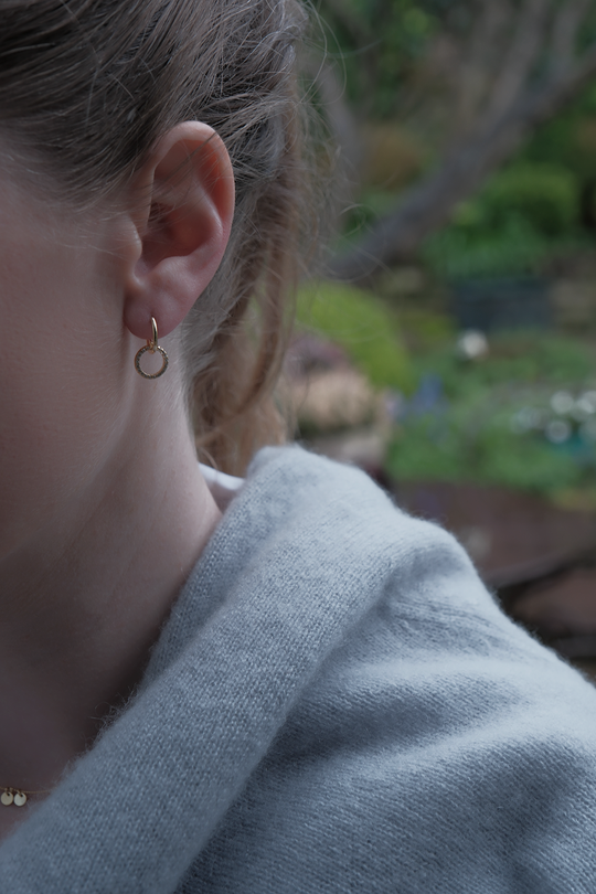 Mary-K - Gold Double Circle Huggies & Zircon Earrings