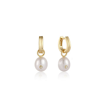 Ania Haie - Gold Pearl Drop Sparkle Huggie Hoop Earrings