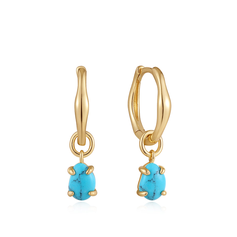 Ania Haie - Gold Turquoise Drop Wave Huggie Hoop Earrings